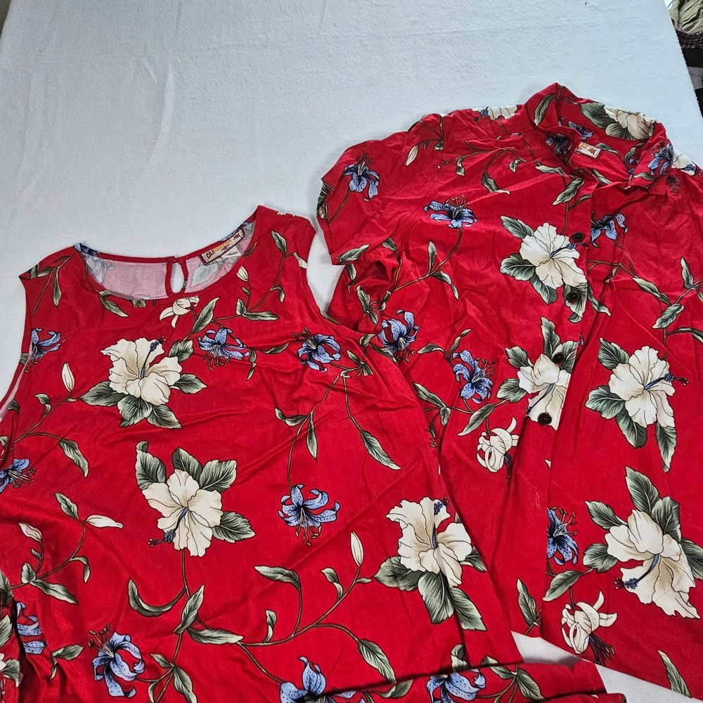 Caribbean‎ Joe Womens Red Floral Maxi Dress & Button Down Shirt Set Tropical XL